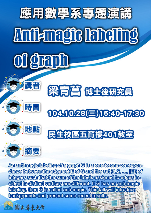 【10/28專題演講】梁育菖-Anti-magic labeling of graph圖片
